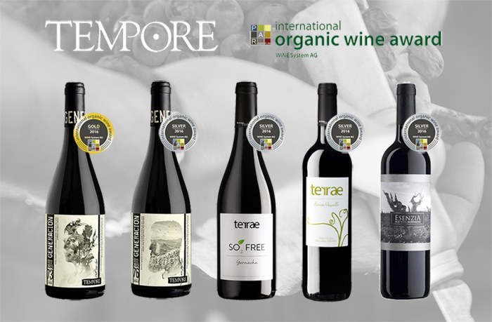 ¡¡BODEGAS TEMPORE RECIBE 5 NUEVAS MEDALLAS POR SUS VINOS ECOLÓGICOS DE GARNACHA Y TEMPRANILLO!!'