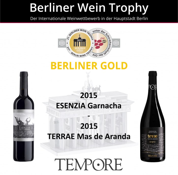 MEDALLA DE ORO PARA NUESTROS VINOS ECOLÓGICOS DE GARNACHA: ESENZIA Y TERRAE MAS DE ARANDA'